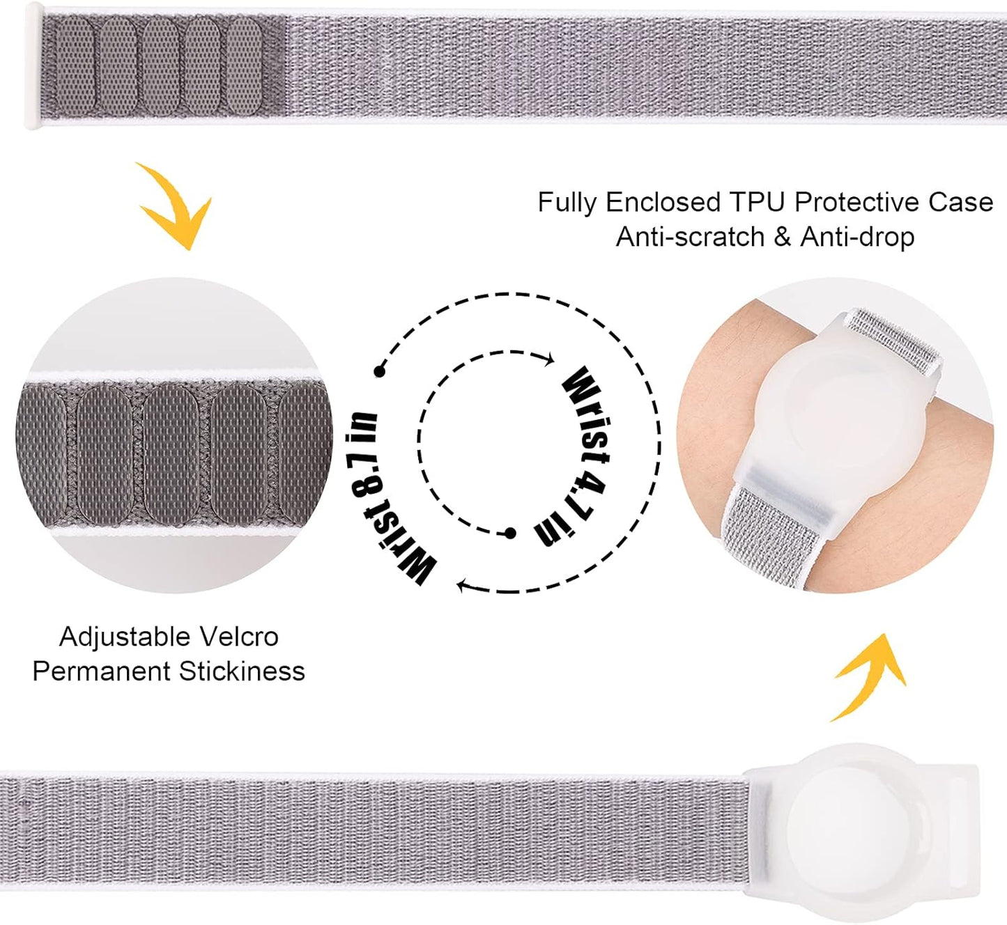 AirTag Bracelet for Kids, Apple Air Tag Protective Cover with Nylon Wristband, Anti Lost GPS Trackers Case Cover Elastic Watch Band for Toddlers Girls Boys Elders (Grey)