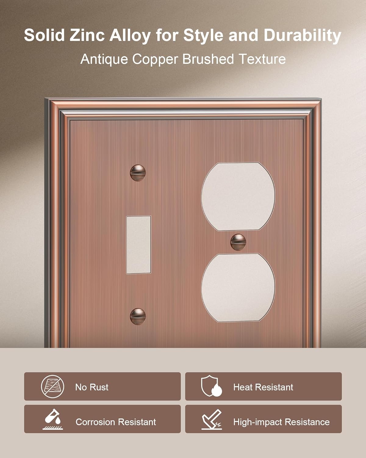 2-Pack Combo Toggle/Duplex Light Switch Cover Plate, Antique Copper Wall Outlet Cover Plate, Decorative Wall Receptacle Cover for Electrical Outlets, Light Switch, Durable Solid Zinc Alloy