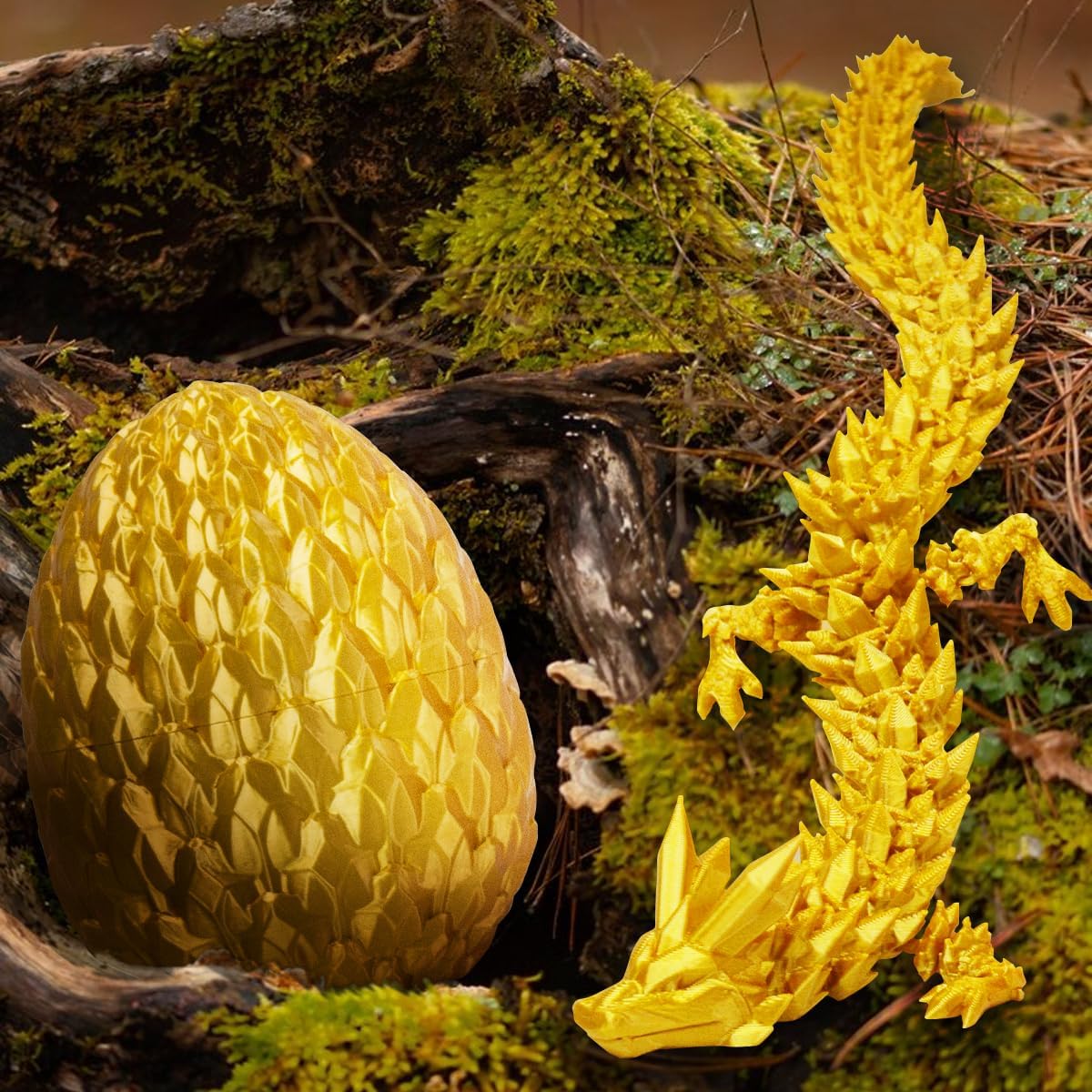 3D Prited Dragon,3D Printed Dragon in Egg, Home Office Decor Executive Desk Toys， Fidget Toys for Adults and Kids (Gold)