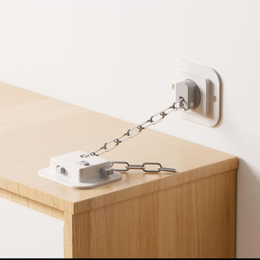 YEYA Anti-Tip No Drill Furniture Anchor with 3M Adhesive 10" Adjustable Straps, Baby Proofing Wall Anchors for Child Safety, Playroom Essentials 4P