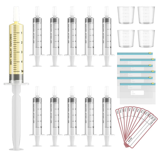 60 Sets 5Ml Colostrum Collector Kit Include 60 5ml No Needle Sterile Syringes with Cap, 4 Measuring Cup, 6 Zip-lock Storage Bags, 60 Labels for Breast Milk Collector