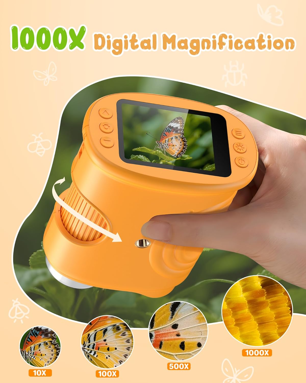 1000X Handheld Digital Microscope for Kids: Pocket Microscope with 2.0" IPS Screen - STEM Toys Birthday Gifts for Girls Boys - Portable Edu Science Kits Toddler Age 3-6 6-12