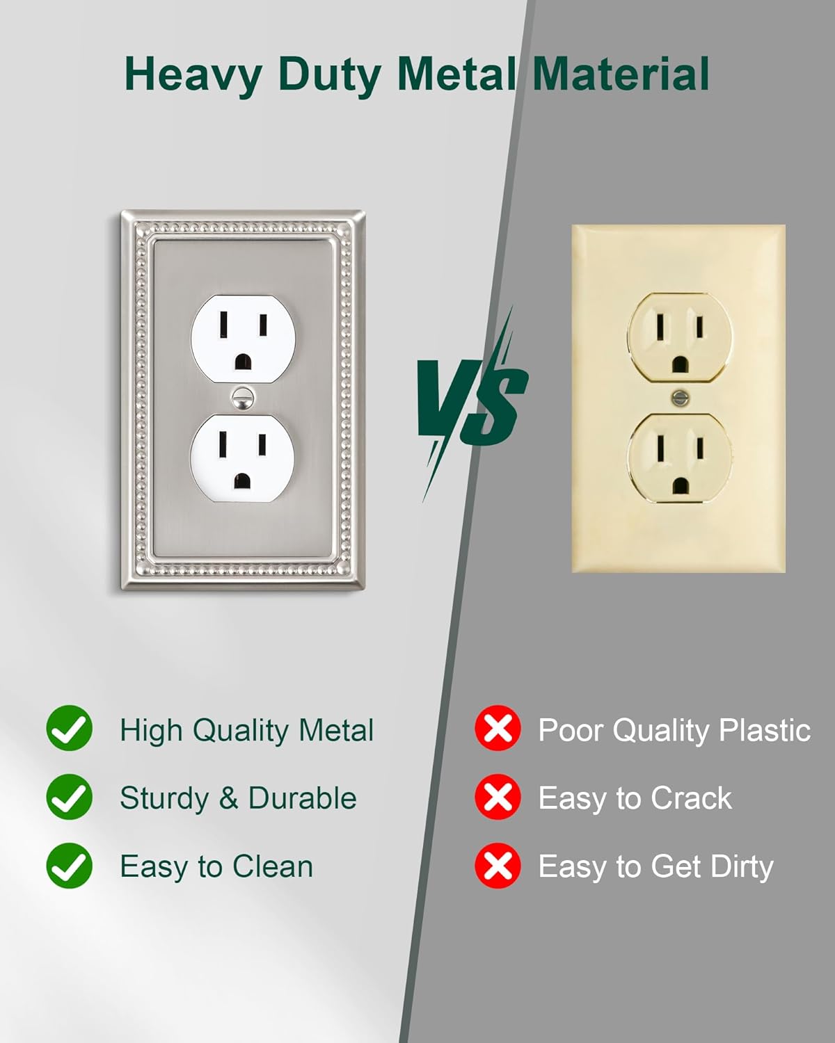 6-Pack Duplex Outlet Cover Plate, Metal Wall Plates for Electrical Outlets, Brushed Nickel 1 Gang Receptacle Cover, Pearls Decorative Switch Plates and Outlet Covers