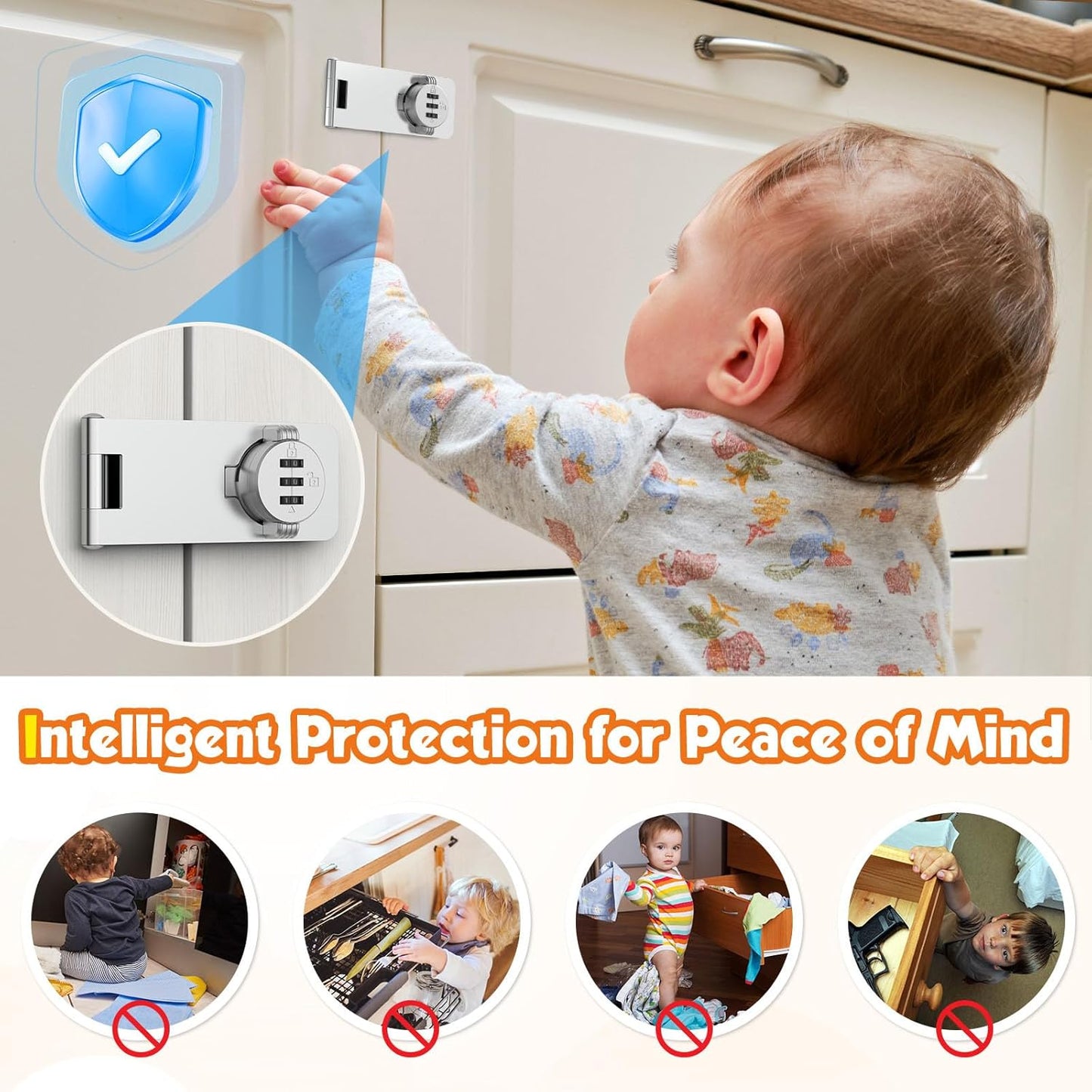 3-Digit Combination Cabinet Lock, 4.5" Keyless Safety Drawer Lock for Lockers, Small Doors, Closets, Storage, Office (2, Silver)