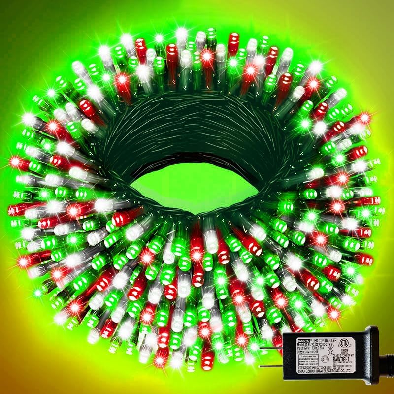 66ft Christmas Decorative Mini Lights, 200 LED Green Wire Fairy Starry String Lights Plug in, 16 Lighting Modes for Outdoor Xmas Tree Wedding Party Decoration (Red Green White)