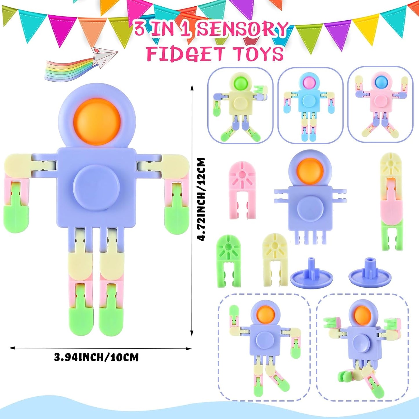 72 Pcs Warm Color Fidget Sensory Spinner Toys Transformable Chain Robot Fingertip Toy Sensory for Anxiety, Stress Relief ADHD Autism Pinata Goodie Bag Stuffers