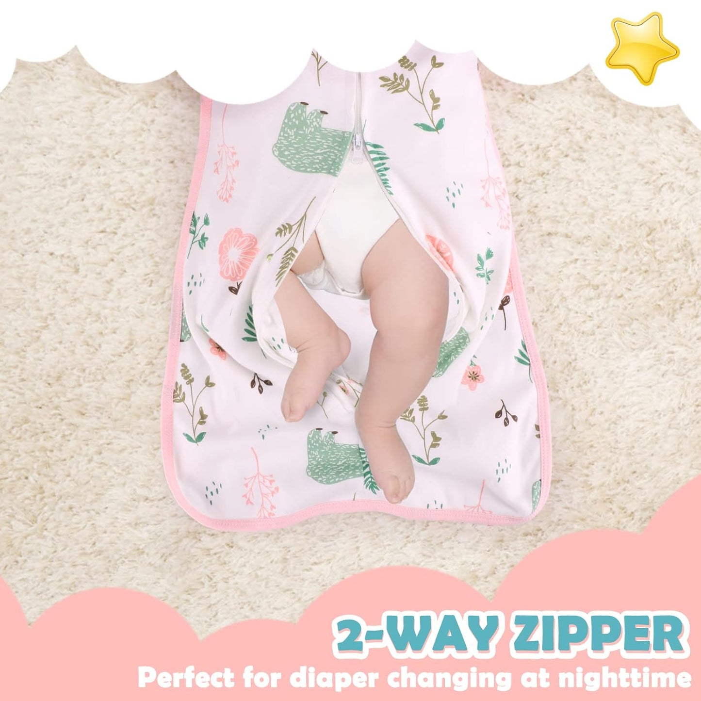 2 Pack Transition Swaddle with 2 Way Zipper, 2 in 1 Arms in/Out Transitional Arms Up Swaddle, 100% Cotton Newborn Swaddles Zipper Swaddles Baby Swaddling Sack Sleeping Sack 0-3 Months, Flamingo & Bear