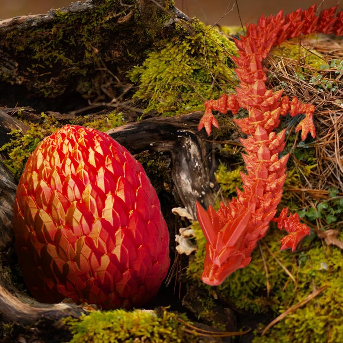 3D Prited Dragon,3D Printed Dragon in Egg, Home Office Decor Executive Desk Toys， Fidget Toys for Adults and Kids (Silk Red)