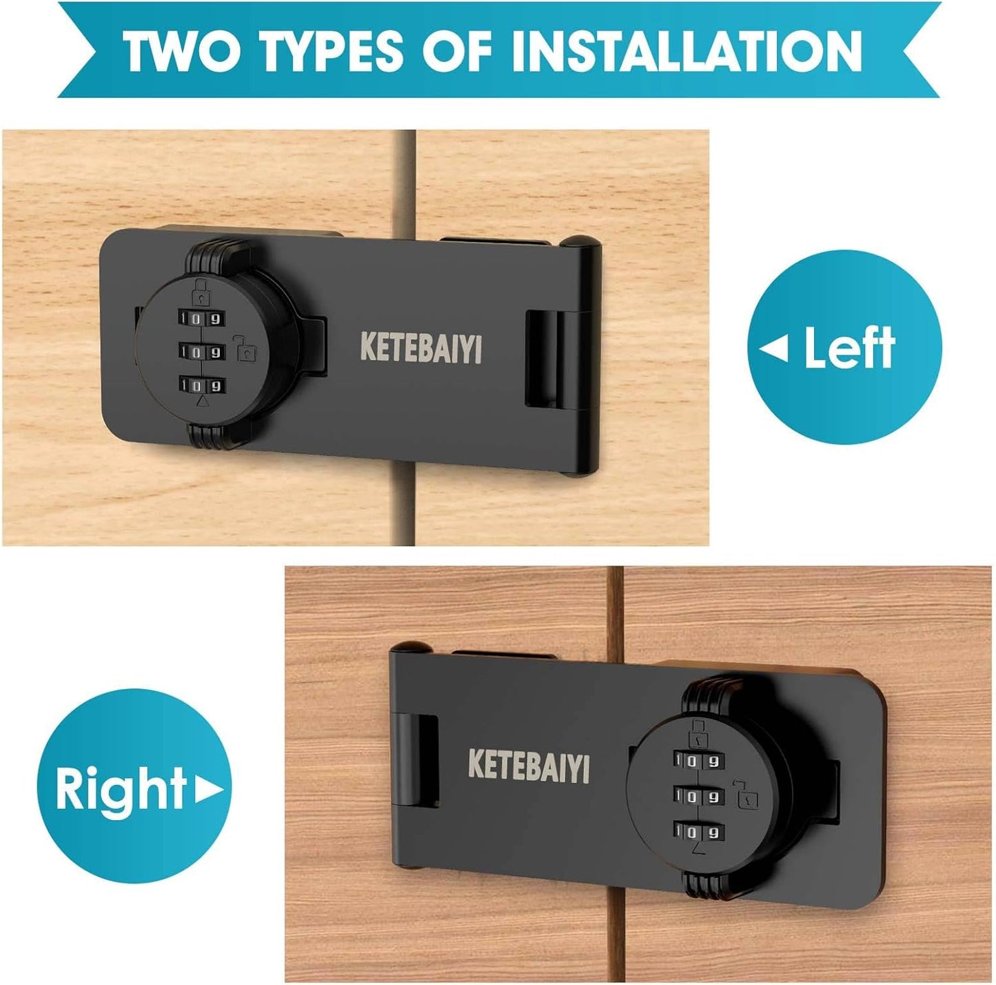 4.5 in Mechanical Combination Swing Hasp Lock, Combination Cabinet Lock, Small Door Security Latch for Cabinets, Drawers, Closets, Storage Cabinets and Barn Doors (Black-1pc)