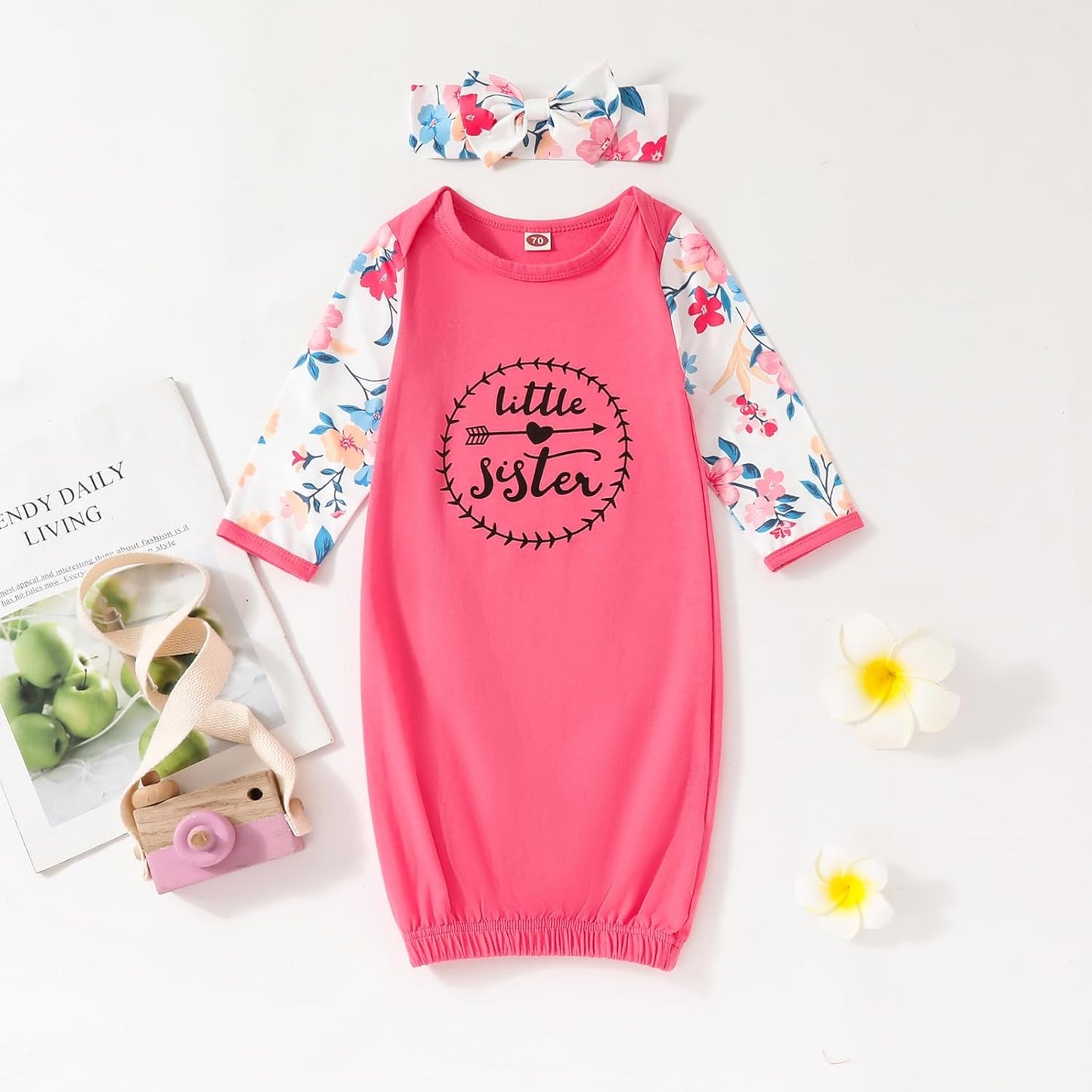 AMAWMW Newborn Baby Girl Little Sister Sleeper Gown Stripe Long Sleeve Nightgown Pajamas Gifts Stuff Essential Outfit