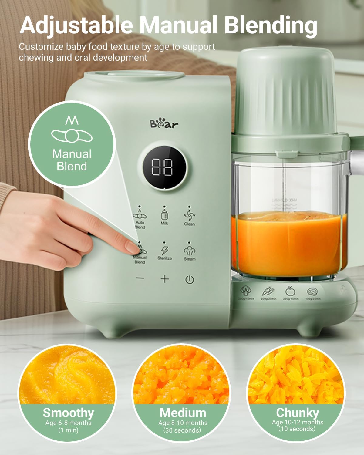Bear Baby Food Maker with Two Layer Steam Baskets, Multifunction Baby Food Processor Steamer Puree Blender, Baby Food Mill with Bottle Warming Sterili-zing Auto Cleaning Function, BPA-Free