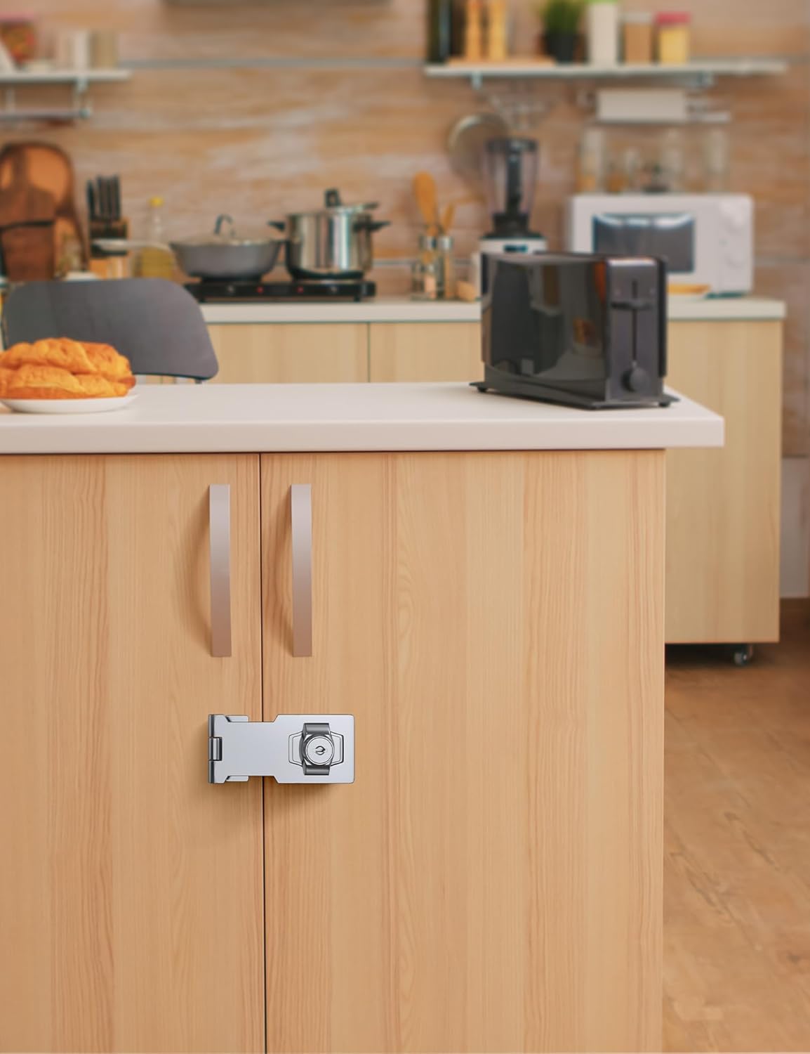 4 Inch Keyed Hasp Lock for Cabinets & Small Doors, Twist Knob Design, Heavy Duty Zinc Alloy with Chrome-Plated Iron, Includes Keys & Screws - Silver, 4 Pack