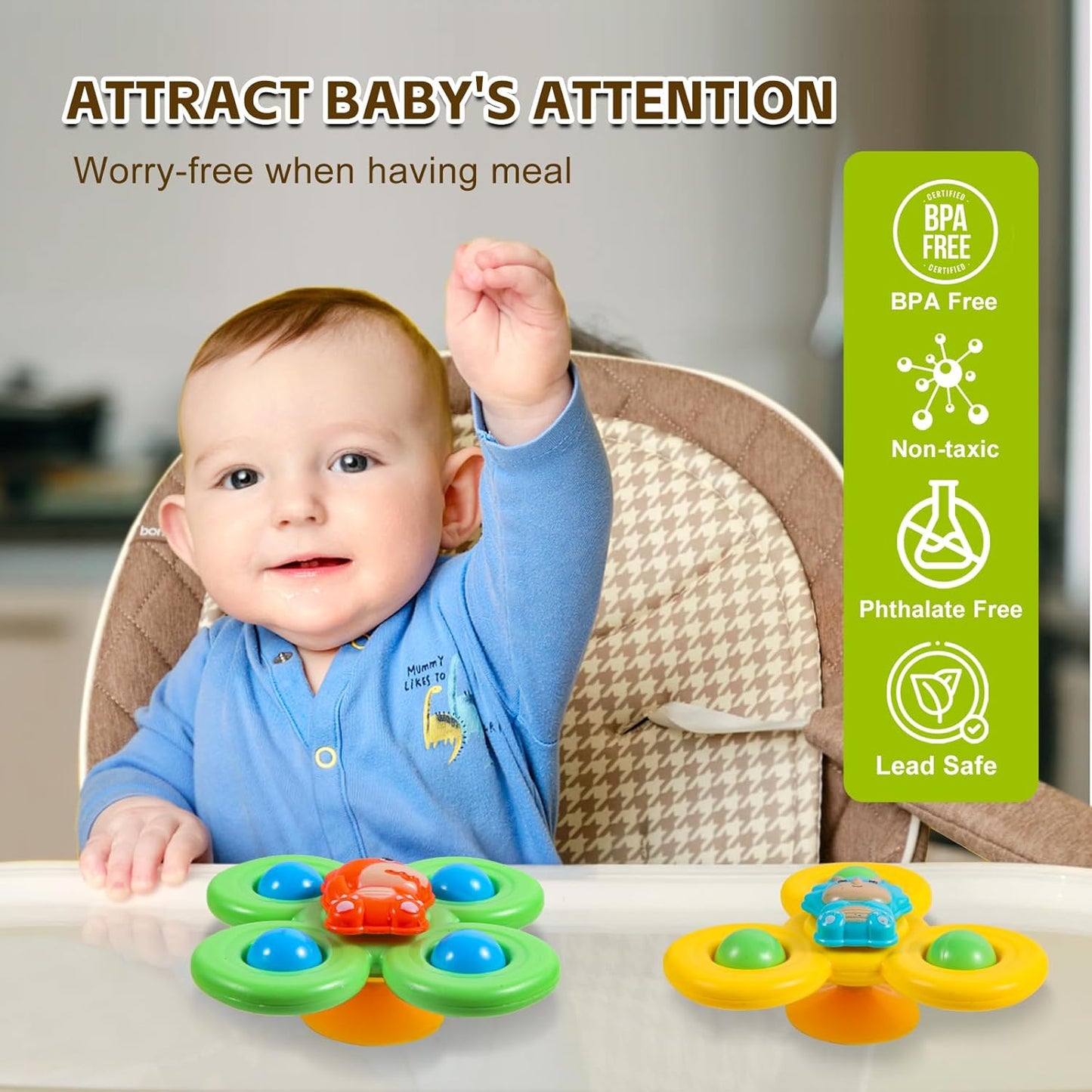 3PCS Spinner Toys for Babies, Baby Bath Toys Travel Essential Airplane Kids Toddlers Toys 1-3 Spinner with Suction Cups, Easter Birthday Baby Gifts Sensory Toys