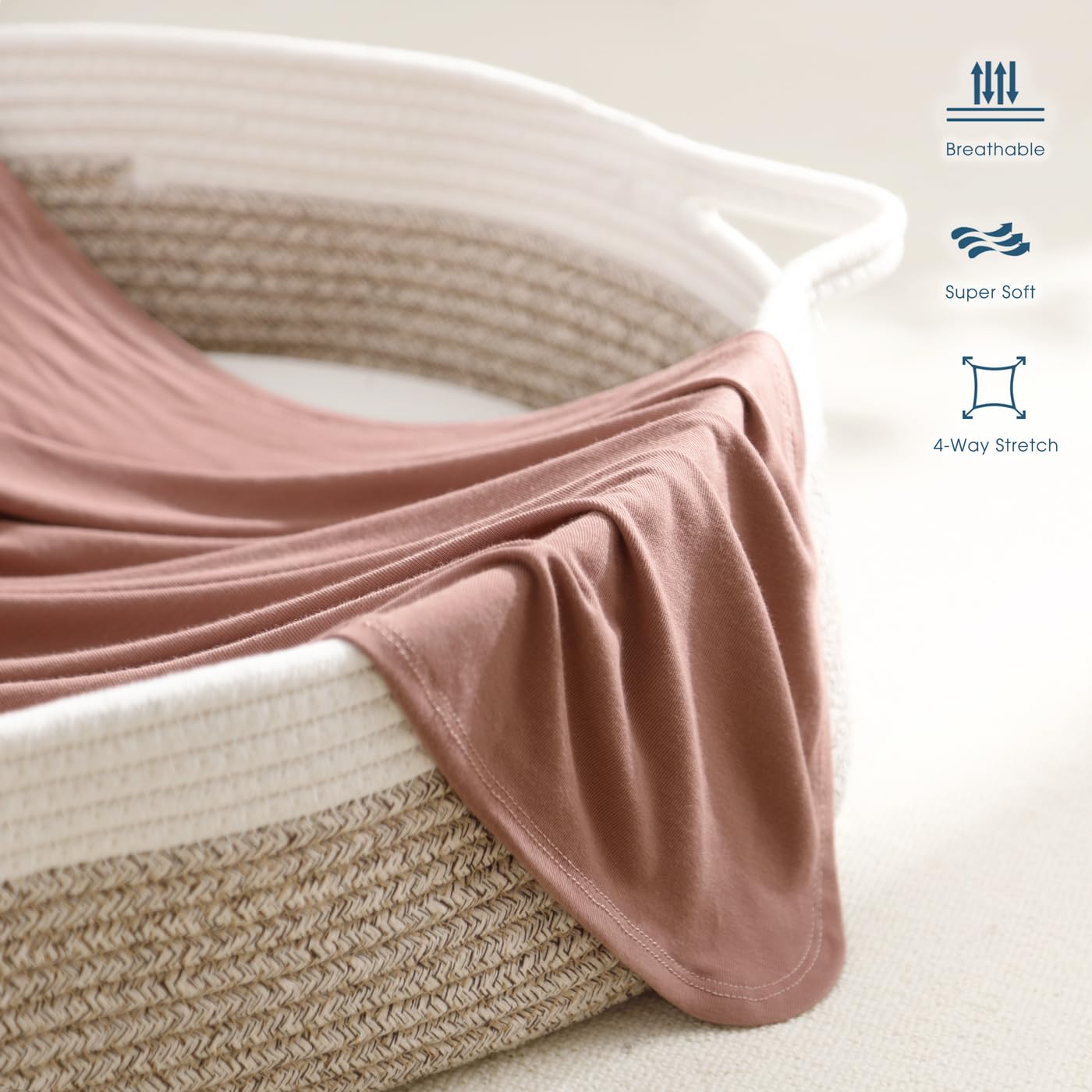 GRSSDER Newborn Swaddle Blanket, Ultra Soft Jersey Receiving Blanket with Matching Headband and Beanie Set, 47×47" Extra Large Nursery Swaddle Wrap for Girls and Boys