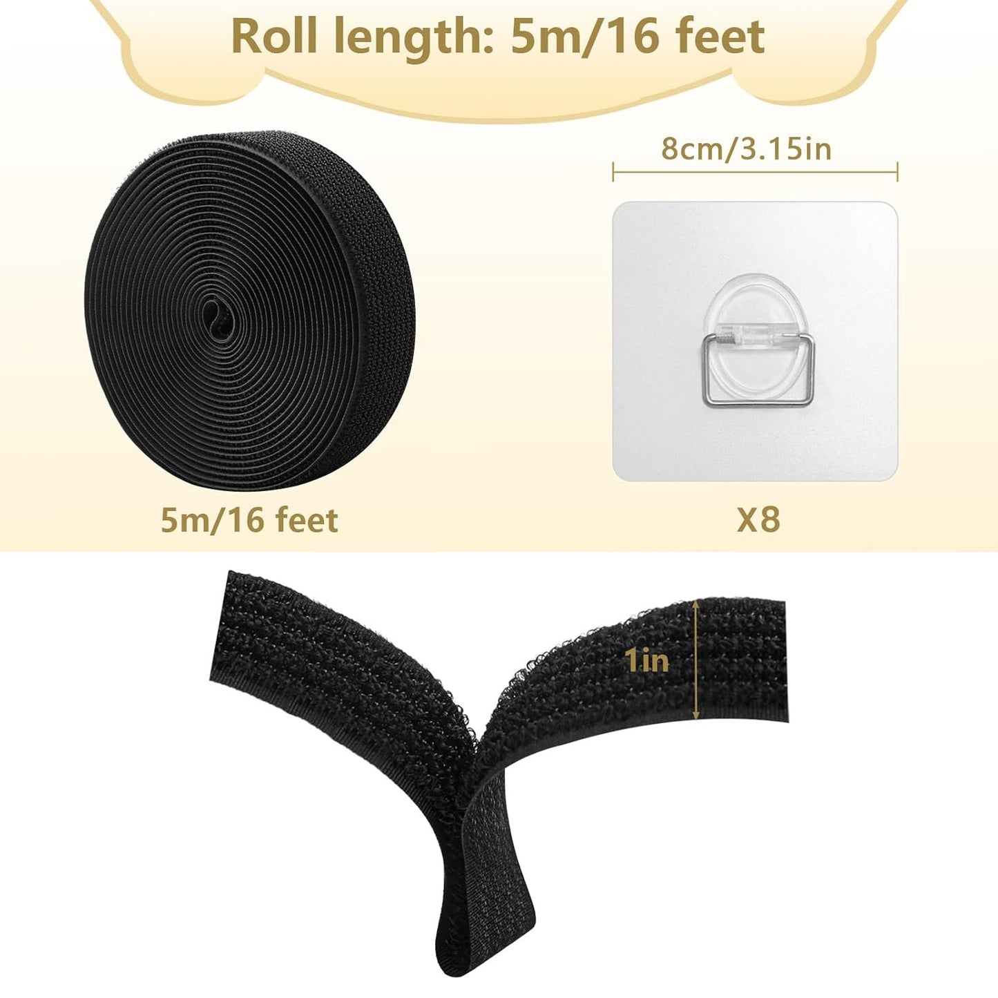 4 Pack Cut to Length TV Safety Straps for Flat Screen, No-Drill Adjustable Anti-Tip Earthquake Straps for TV and Furniture，Including 1in*16ft Hook and Loop Straps with 8 Adhesive Anchors