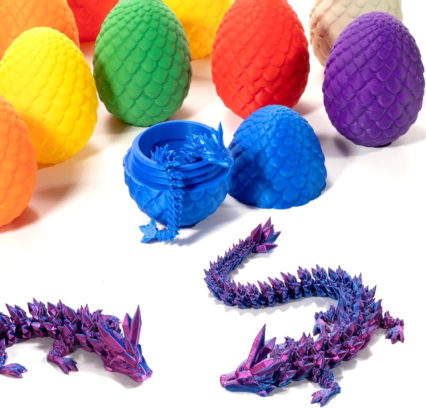 3D Printed Dragon in Egg, Full Articulated Crystal Dragon with Dragon Egg, Home Office Decor Executive Desk Toys, Adults Fidget Toys for Autism/ADHD (Laser Purple, 12")