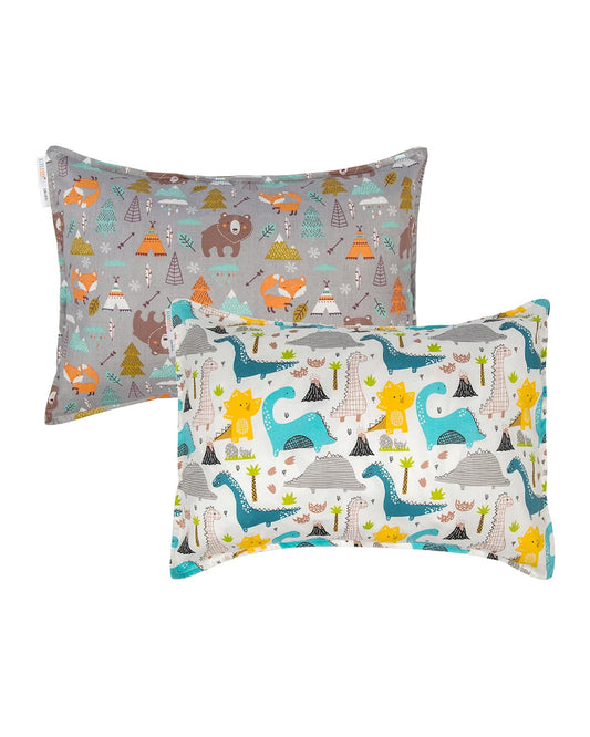 ALVABABY Toddler Pillowcases 2 Pack Organic Cotton Kids Pillow Cover Fit 13"x 18" or 12"x16" Envelope for Girl Boy Sleepy Travel Dinosaur Bear