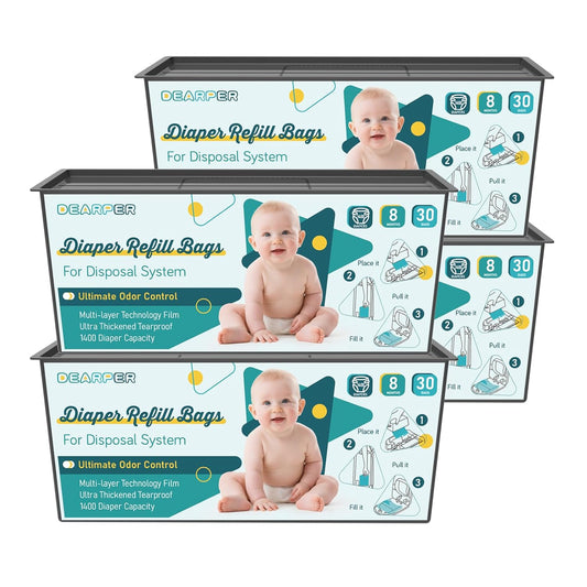 Diaper Pail Bags Refills 4 Pack (120 Count), Compatible with Genie Easy Roll Signature and Platinum Pails, 7-Layer Odor Control, Extra Thickness, Lasts up to 8 Months Per Refill
