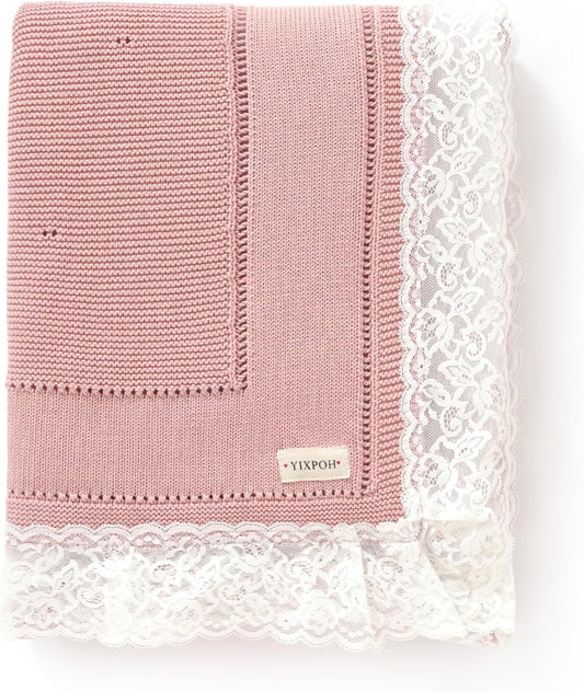 100% Organic Cotton Baby Blanket Knitted Softer Receiving Swaddle Warm Cozy Cuddle Crib Blanket for Newborns Infants Toddlers Boy and Girls Blush Pink