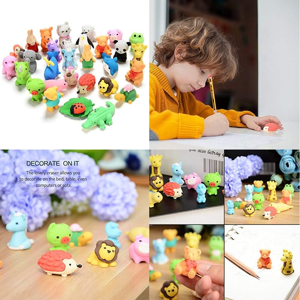 46Pcs Animal Erasers Desk Pets for Kids Animal Pencil Erasers Bulk Puzzle Eraser Toys Gifts for Classroom Prizes,Game Reward,Treasure Box,Easter Egg Fillers,Goodie Bag Stuffers,Party Favors