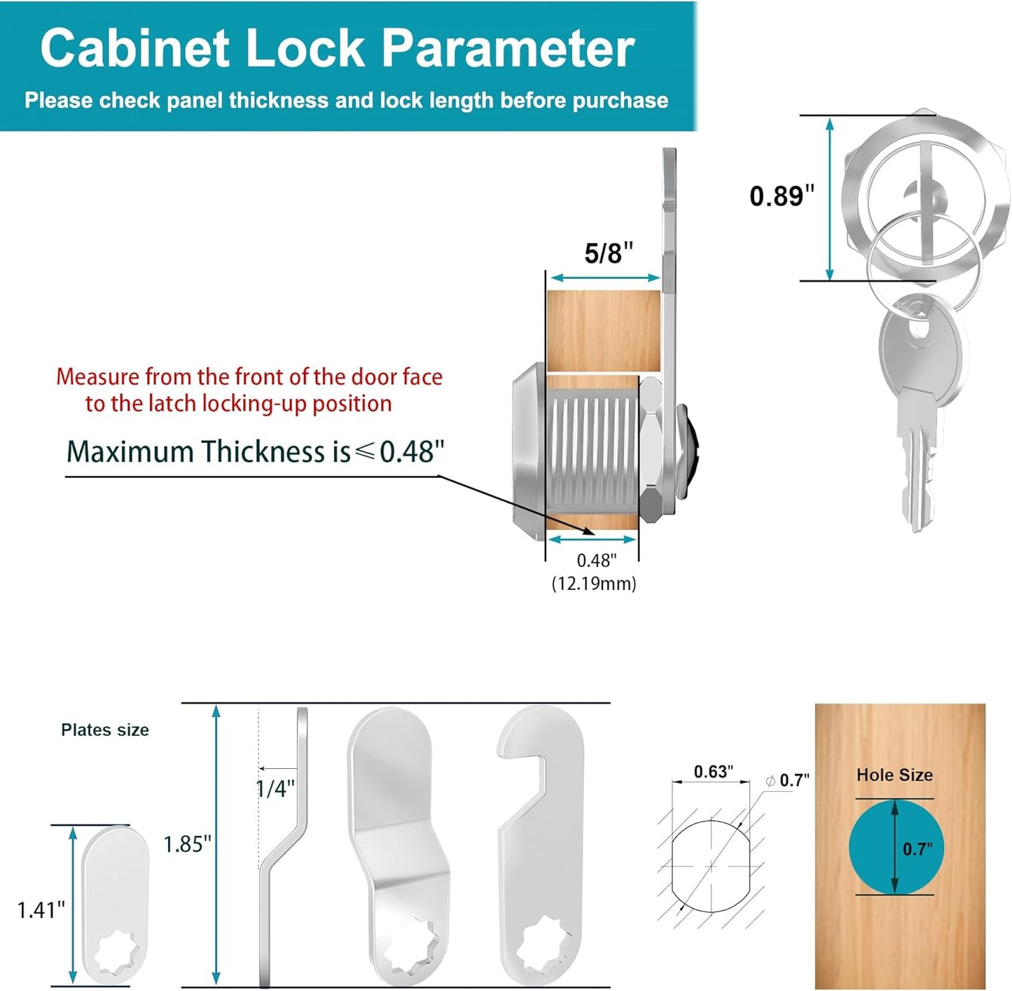 3 Pcs Cabinet Locks with Keys, 5/8 Inch Cam Lock Keyed Alike, RV Lock for RV Storage Door, Cabinets and Drawer, Toolbox Locks with Keys, Zinc Alloy