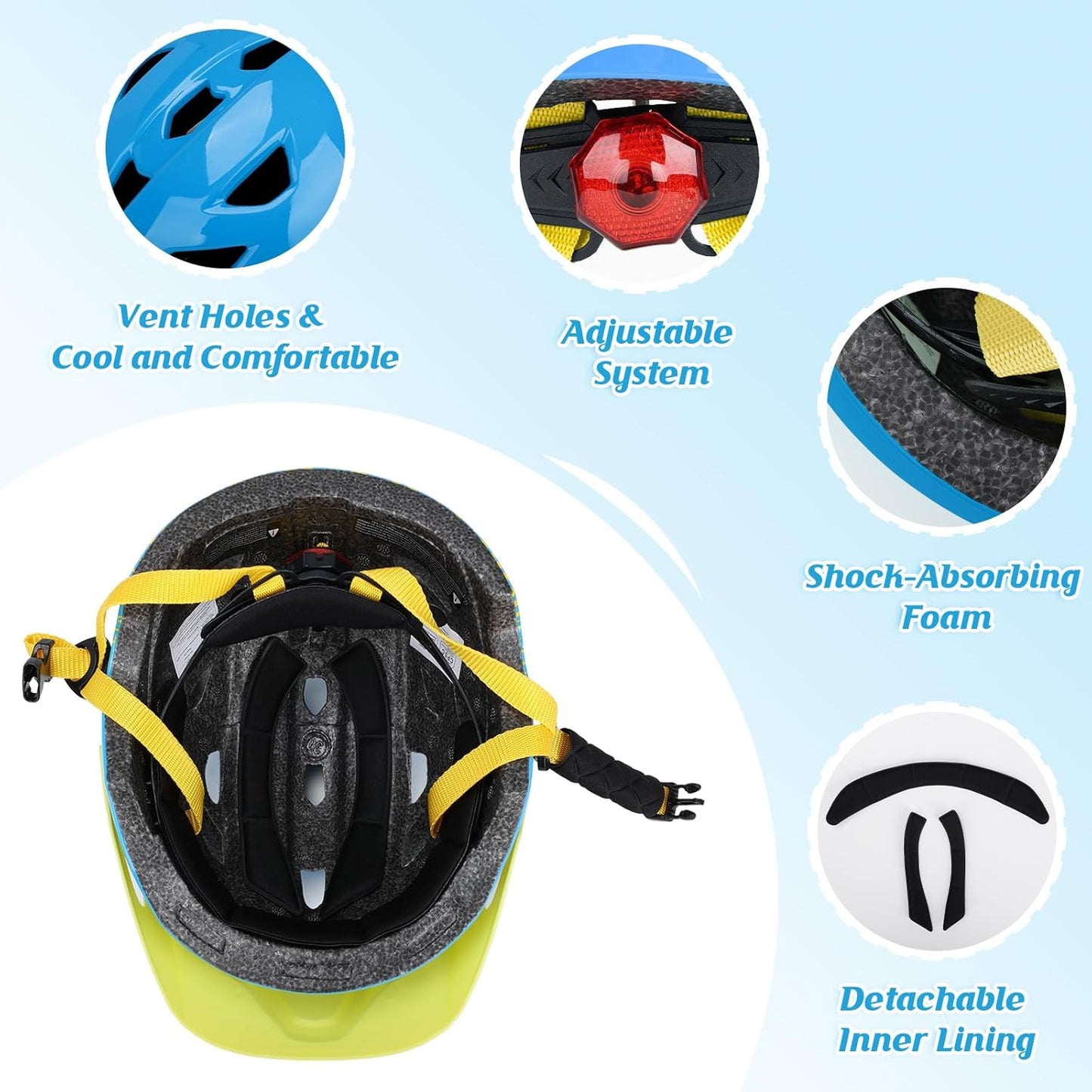 Adjustable Toddler Helmet, Kids Bike Helmets for Boys Girls 3-5/4-6/5-8 Years, Protective Gear Set for Bicycling/Skateboarding/Rollerblading/Scootering