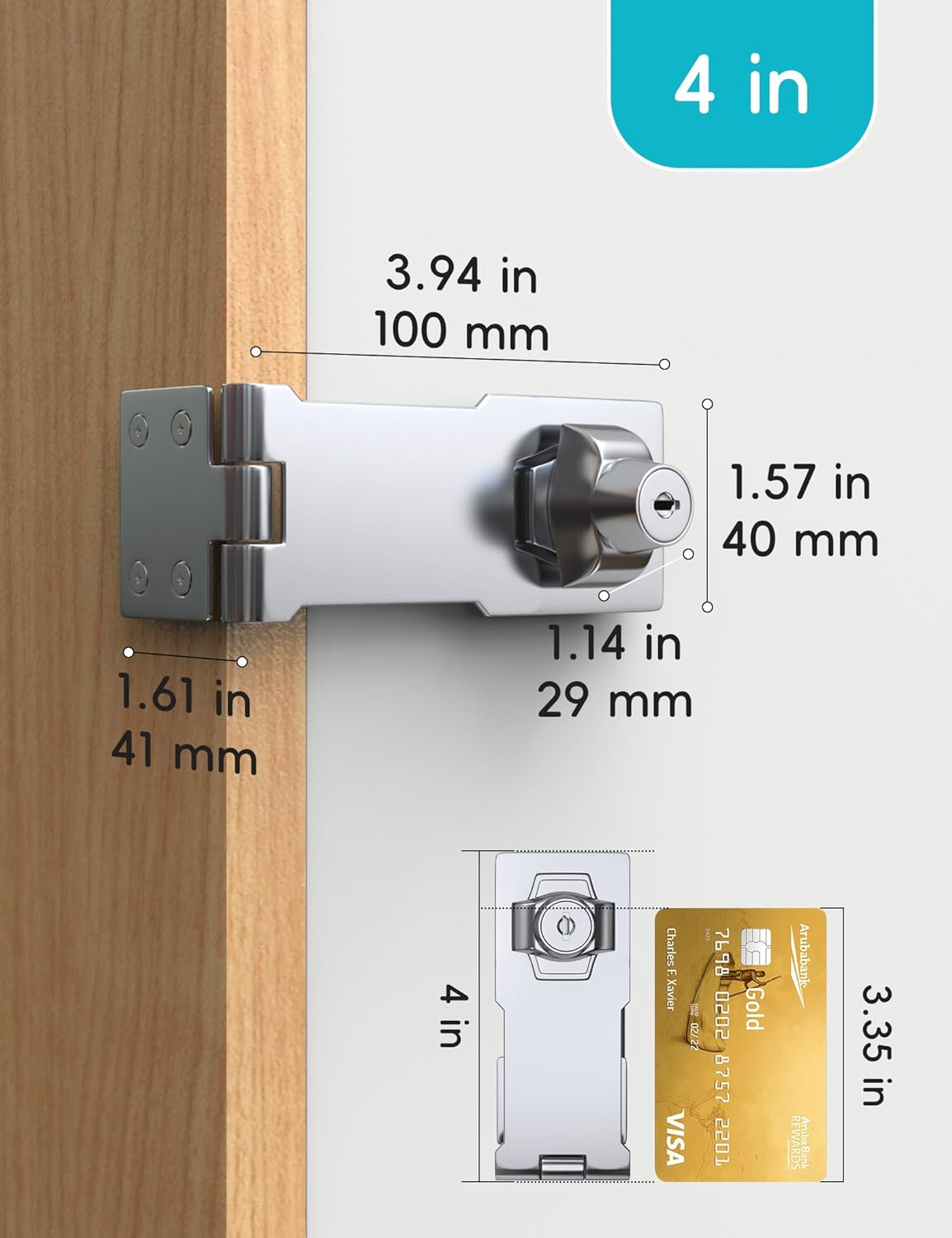 4 Inch Keyed Hasp Lock for Cabinets & Small Doors, Twist Knob Design, Heavy Duty Zinc Alloy with Chrome-Plated Iron, Includes Keys & Screws - Silver, 4 Pack