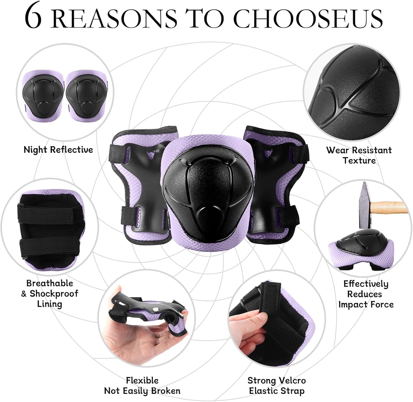 Adjustable Kids Bike Helmet with Knee & Elbow Pads Set, Color Gradient Design for Boys and Girls Aged 3-14+, for Skateboarding, Scooter, Roller & Inline Skating, Longboard