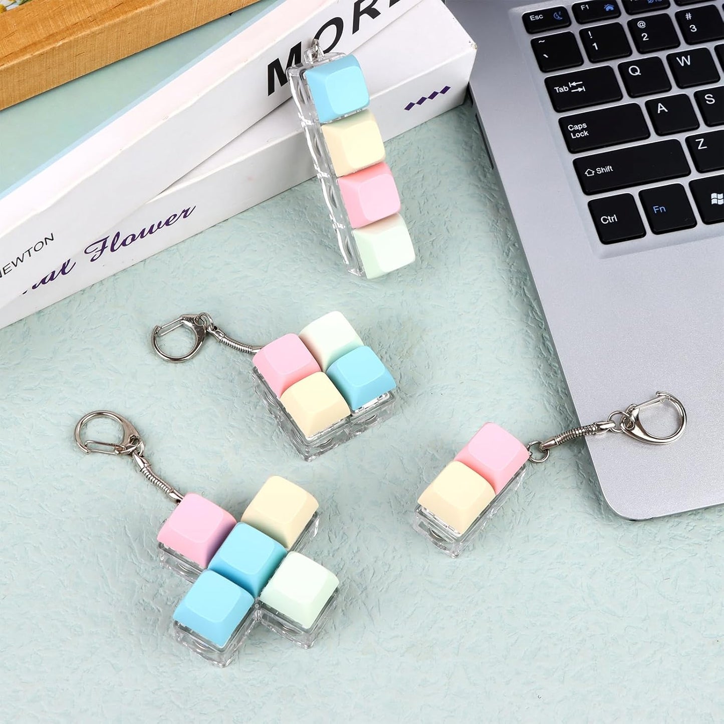 4 Pcs Keyboard Fidget Keychain Decompression Toys Keyboard Fidget Clicker Finger Keyboard Toys,Fidget Keychain with LED Light Stress Relief Keyboard,Keyboard Clicker for Gifts to Pass The Boring Time
