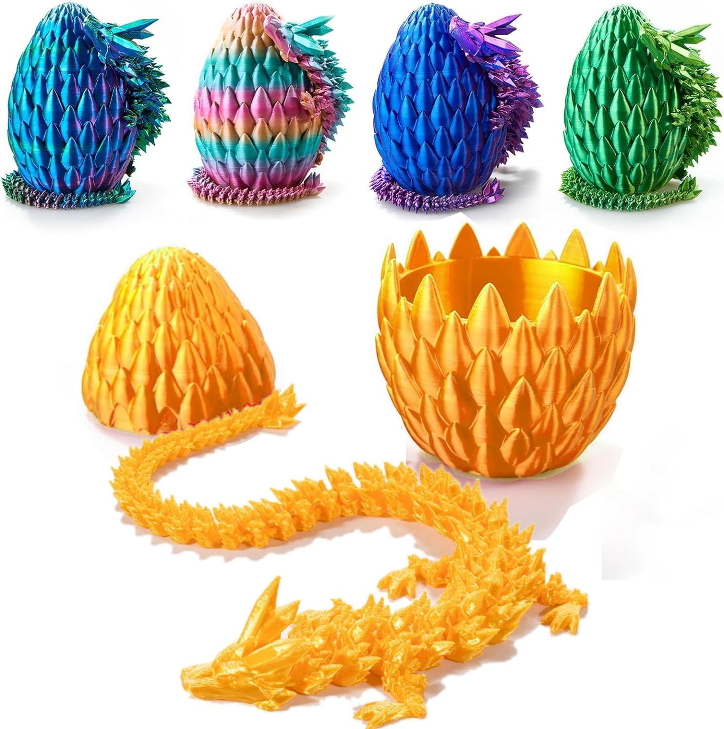 12inch 3D Printed Dragon Egg,Mystery Crystal Dragon Fidget Toys,Articulated Dragon,Home Desk Decor Easter Surprise Dinosaur Eggs,Adults Fidget Toys for Autism/ADHD (Yellow)