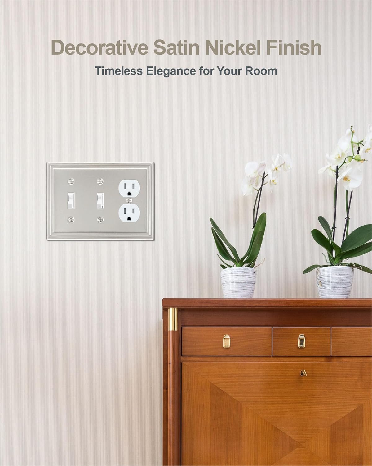 2-Pack Combination 2 Toggle/1 Duplex Wall Plate, Satin Nickel Switch Plate and Outlet Cover, Midsize, A035 Series