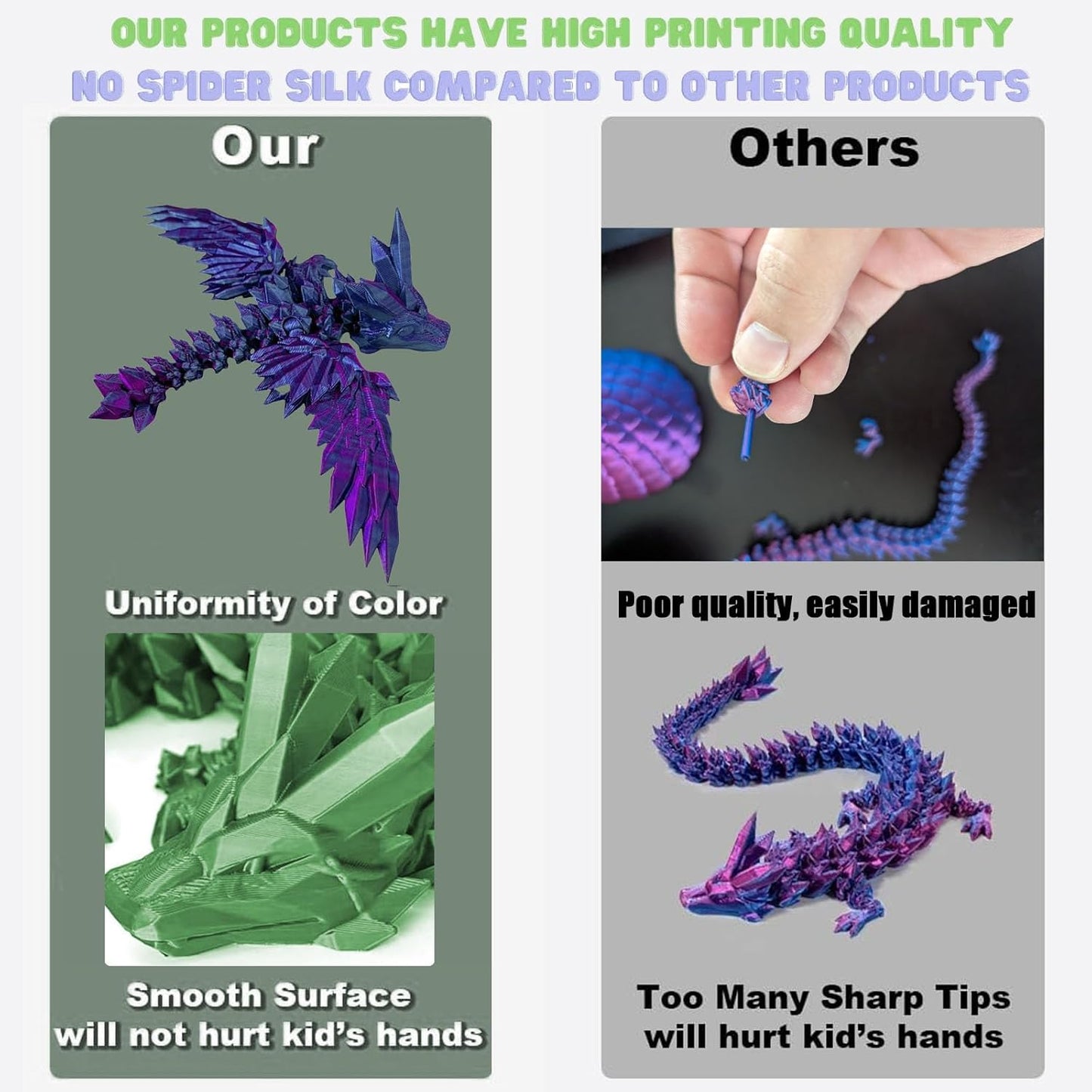 3D Printed Dragon with Wings, 3 Pack Mystery Dragon Fidget Toy, Mythical Pieces Articulated Dragon, Home Office Decor Executive Desk Toys