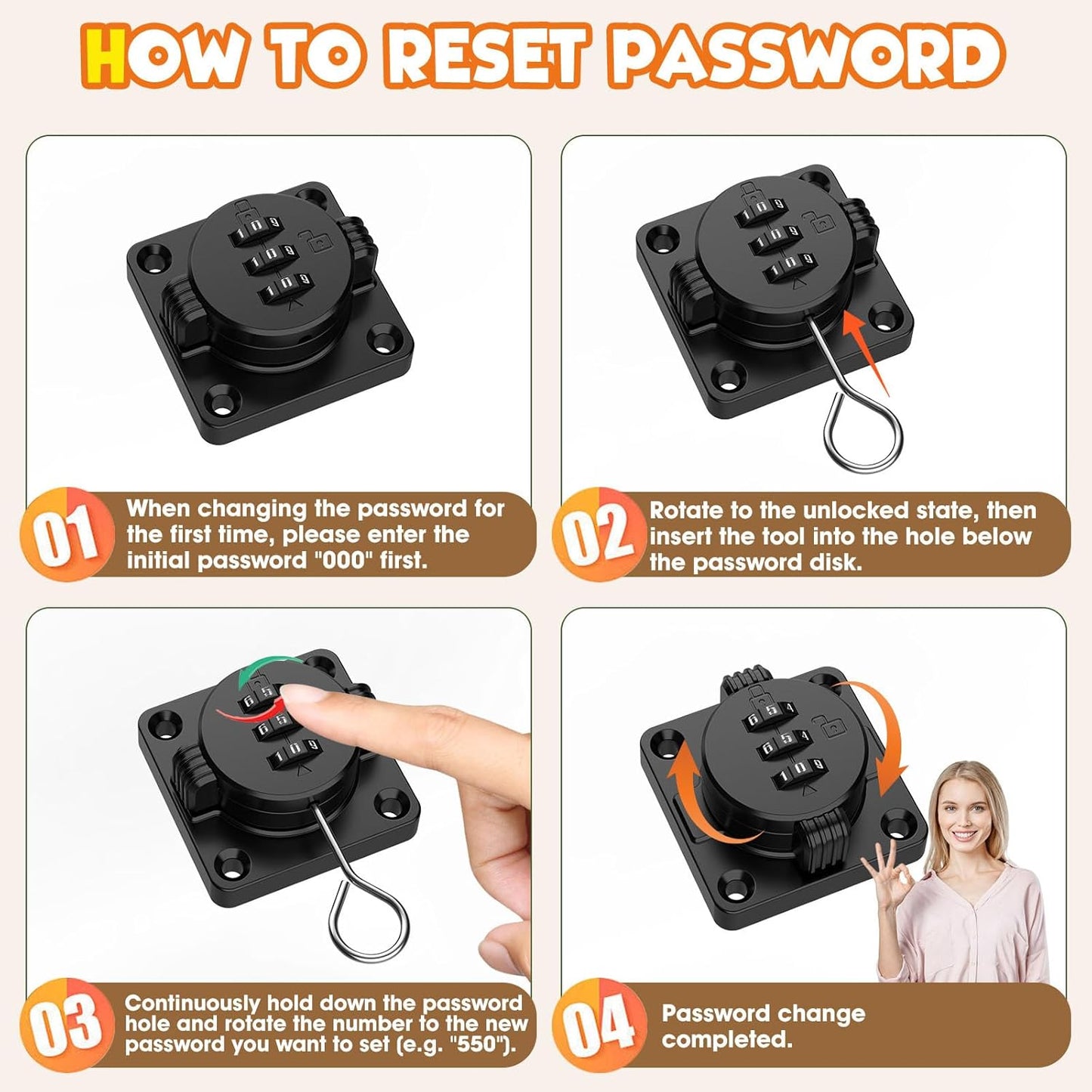 3-Digit Combination Cabinet Lock, 4.5" Keyless Safety Drawer Lock for Lockers, Small Doors, Closets, Storage, Office (2, Black)