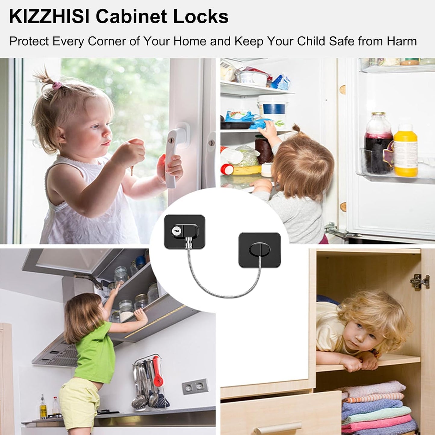 Fridge Lock (2 Pack),Refrigerator Lock with Keys,for Fridge, Cabinet Locks, Drawers, Dishwasher, Toilet and Child Safety Cabinet Locks, 3M Adhesive No Drilling (Black)