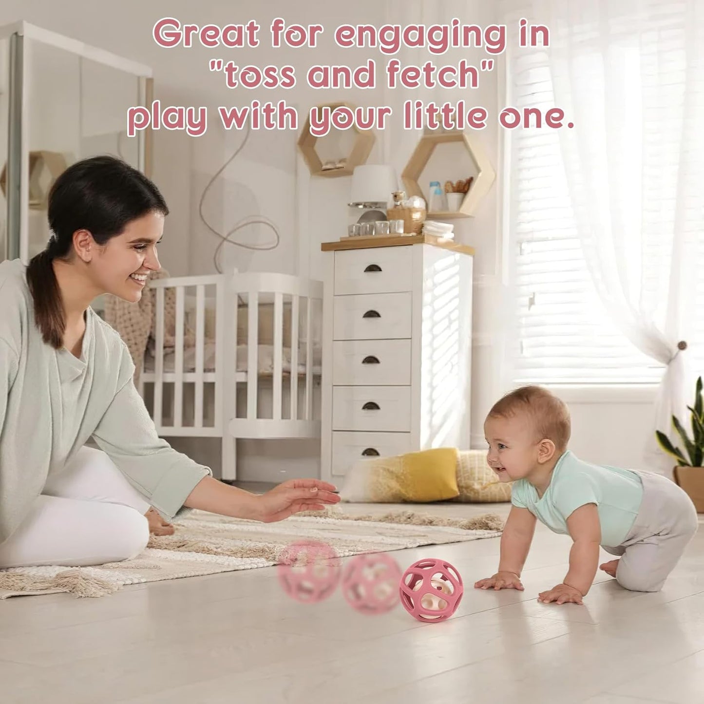 MCGMITT Baby Rattle Teether Toy, Easy Grasp Silicone Sensory Balls, Food Grade Stretchy Infant Toy Baby Ball, Montessori Teething Toy Gift for Infant Boys and Girls 0-6-12 Months