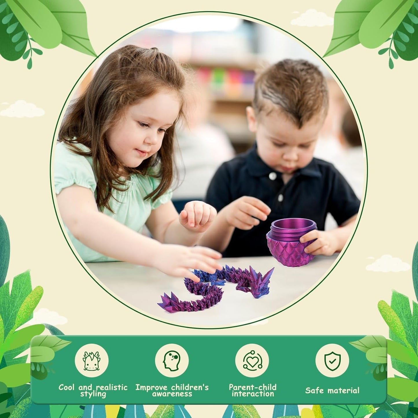 3D Printed Dragon in Eggs 12in Articulated Dragon Crystal Dragon Fidget Toy with Dragon Eggs Flexible Executive Desk Toys Home Office Decor (Laser-Purple)