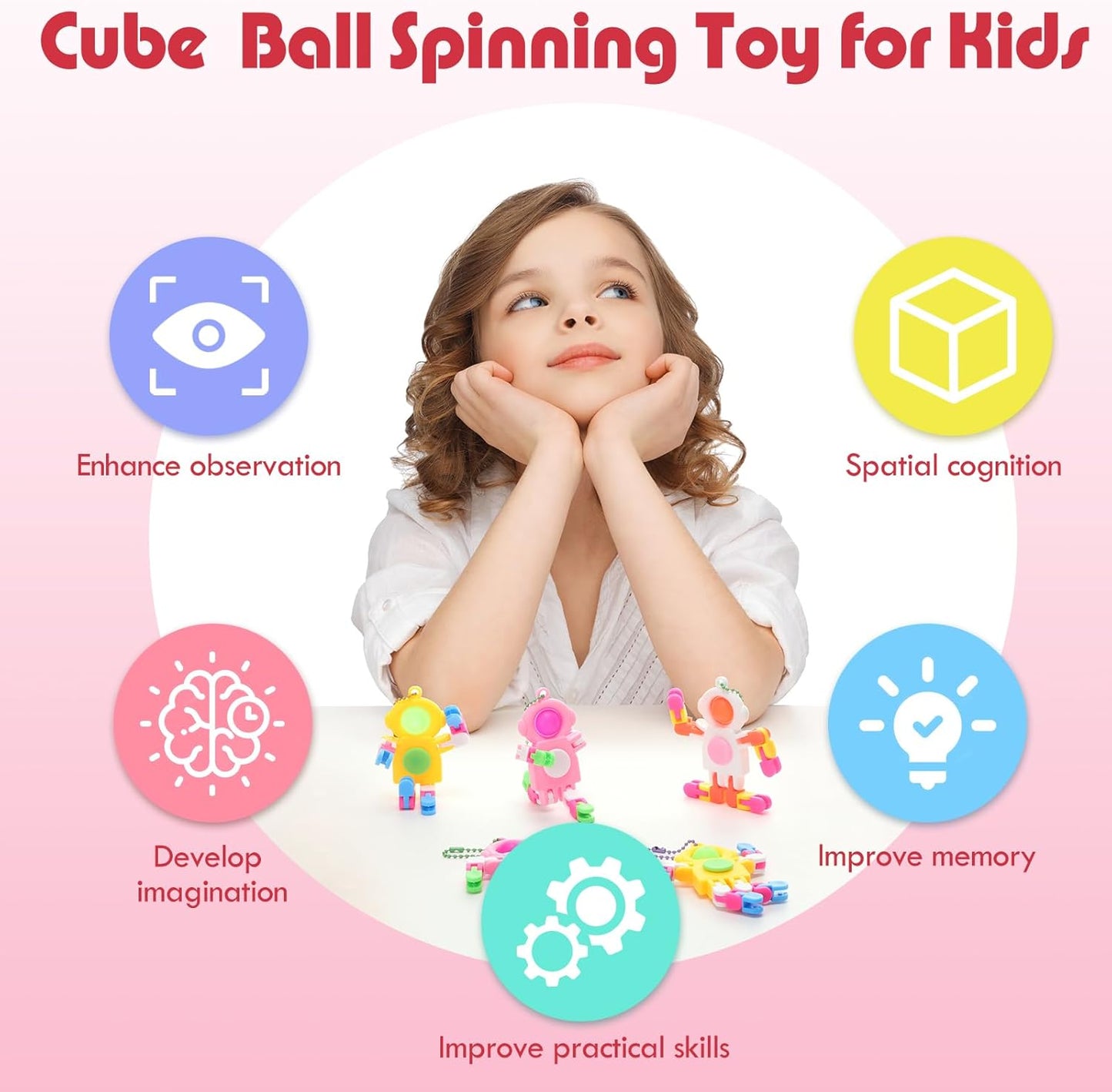 32 Pcs Funny Sensory Fidget Toys Robot Fidget Spinners Fidget Party Favors Robot Fingertip Toy DIY Transformable Chain for Teens Adults Stress Relief Birthday Gift (4 Colors,Cute Style)