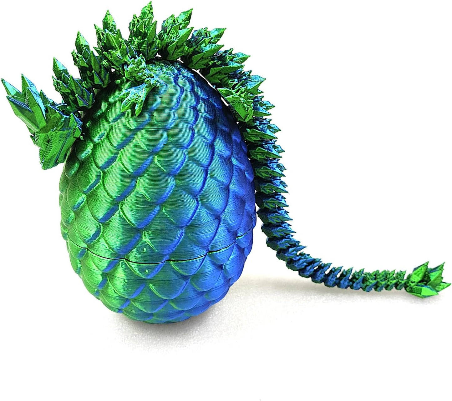 3D Printed Dragon in Egg with Dragon Inside,Dragon Surprise Egg,Flexible Joints Home Office Dragon Decor Executive Desk Toys for Autism/ADHD,Crystal Dragon Eggs Fidget Toy (Laser Green)