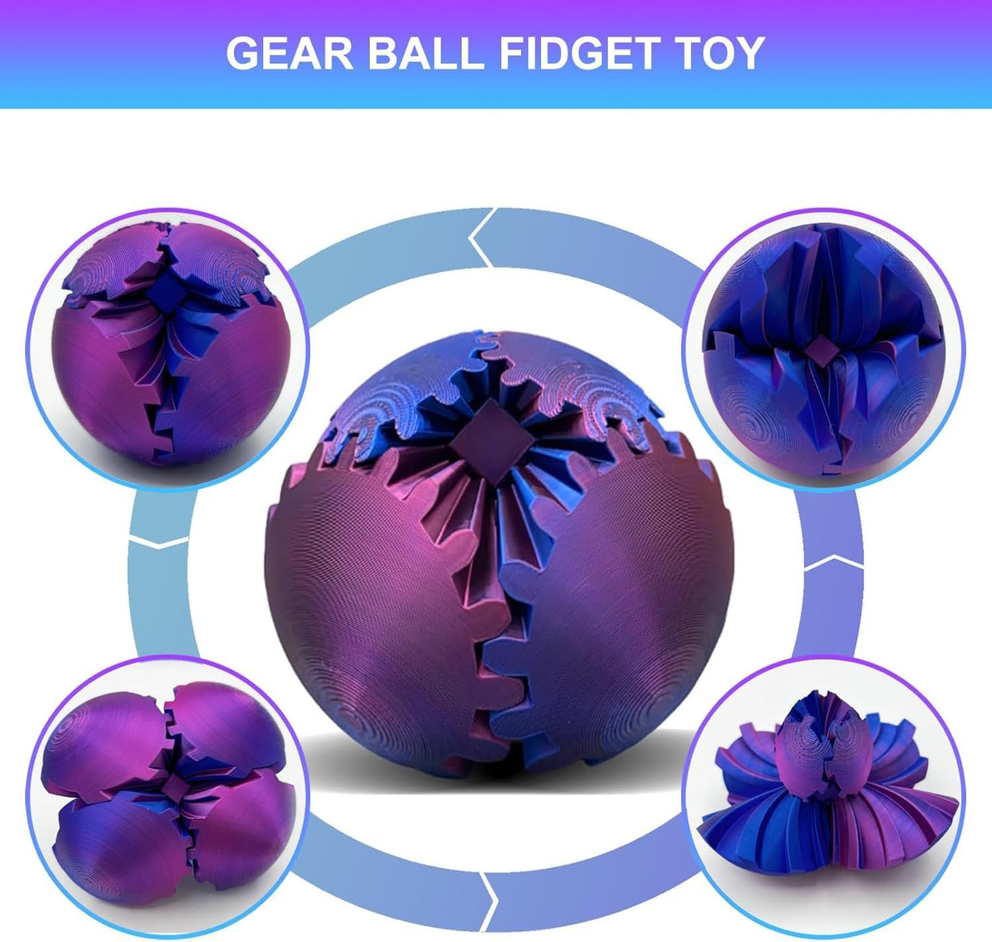 3D Printed Gear Ball Spin Ball Cube Fidget Toy Gear Sphere Gear Ball Fidget Toy Relieving Stress & Anxiety Fidget Ball Desk Toy Stress Ball Gear Toy for Stress (Blue-Green, 10*10cm)