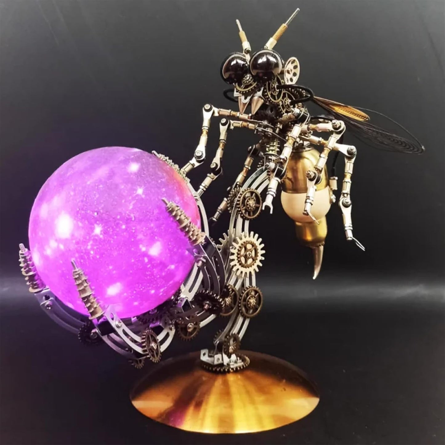 3D Metal Puzzle for Adults, DIY Mechanical Assembly Wasp Metal Model Kits with RGB Colors Lamps 3D Jigsaw Puzzles Desk Ornament (RGB lightt)