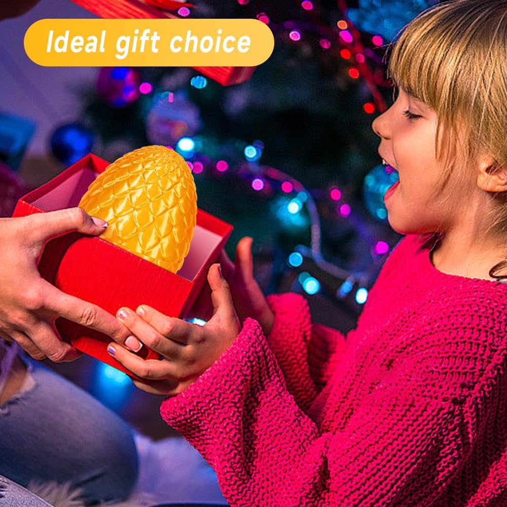 3D Printed Dragon Egg, Mystery Crystal Dragon Egg Fidget Toys Surprise, Easter Eggs Articulated Crystal Dragon Eggs with Dragon Inside (Silk Gold)