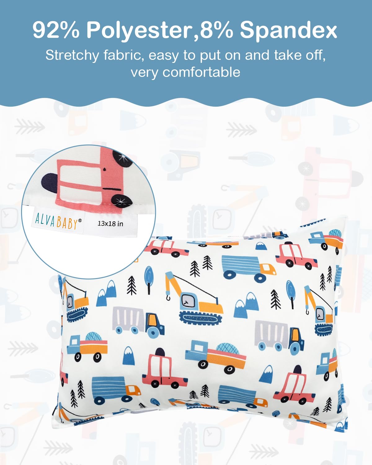 ALVABABY Toddler Pillowcases Stretchy Soft Kids Pillow Cover 2 Pack Fit 13"x 18" or 12"x16" Envelope for Girl Boy Sleepy Travel 2TPE22A