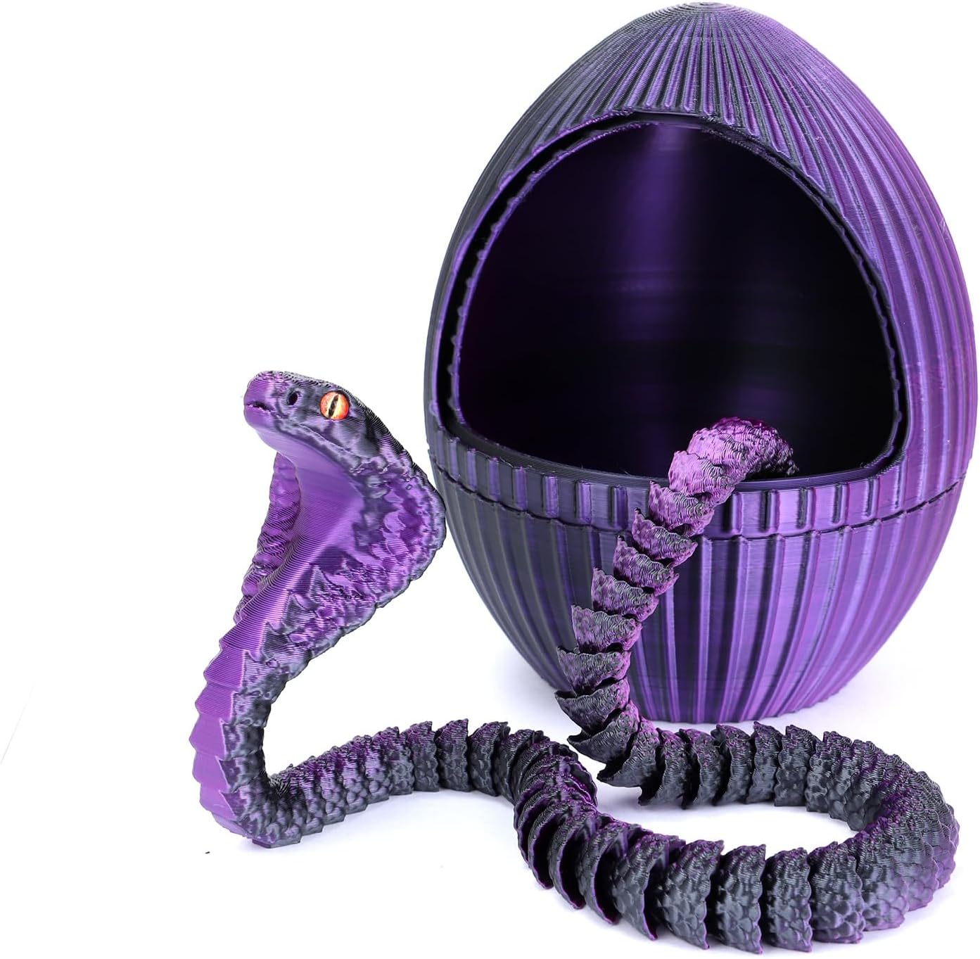 3D Printed Snake Egg, 3D Printed Fidget Animals,3D Crystal Snake Flexible Joints Home Decor Executive Desk Toys,Home Office Decor Executive Desk Toys for Autism/ADHD (Black Purple)