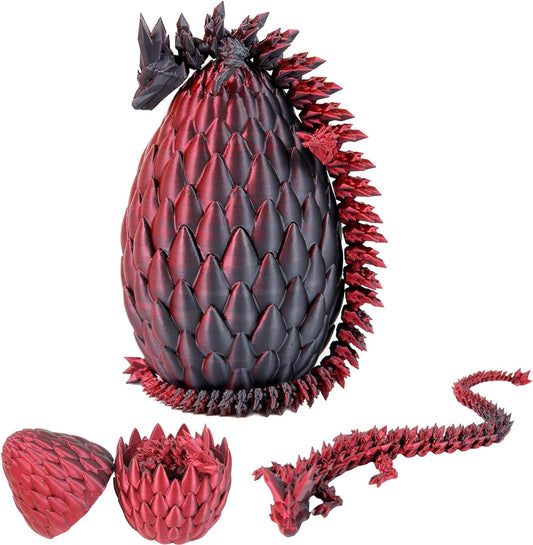 3D Printed Dragon Egg, Mystery Crystal Dragon Egg Fidget Toys Surprise, Easter Eggs Articulated Crystal Dragon Eggs with Dragon Inside (A-Black and Red)