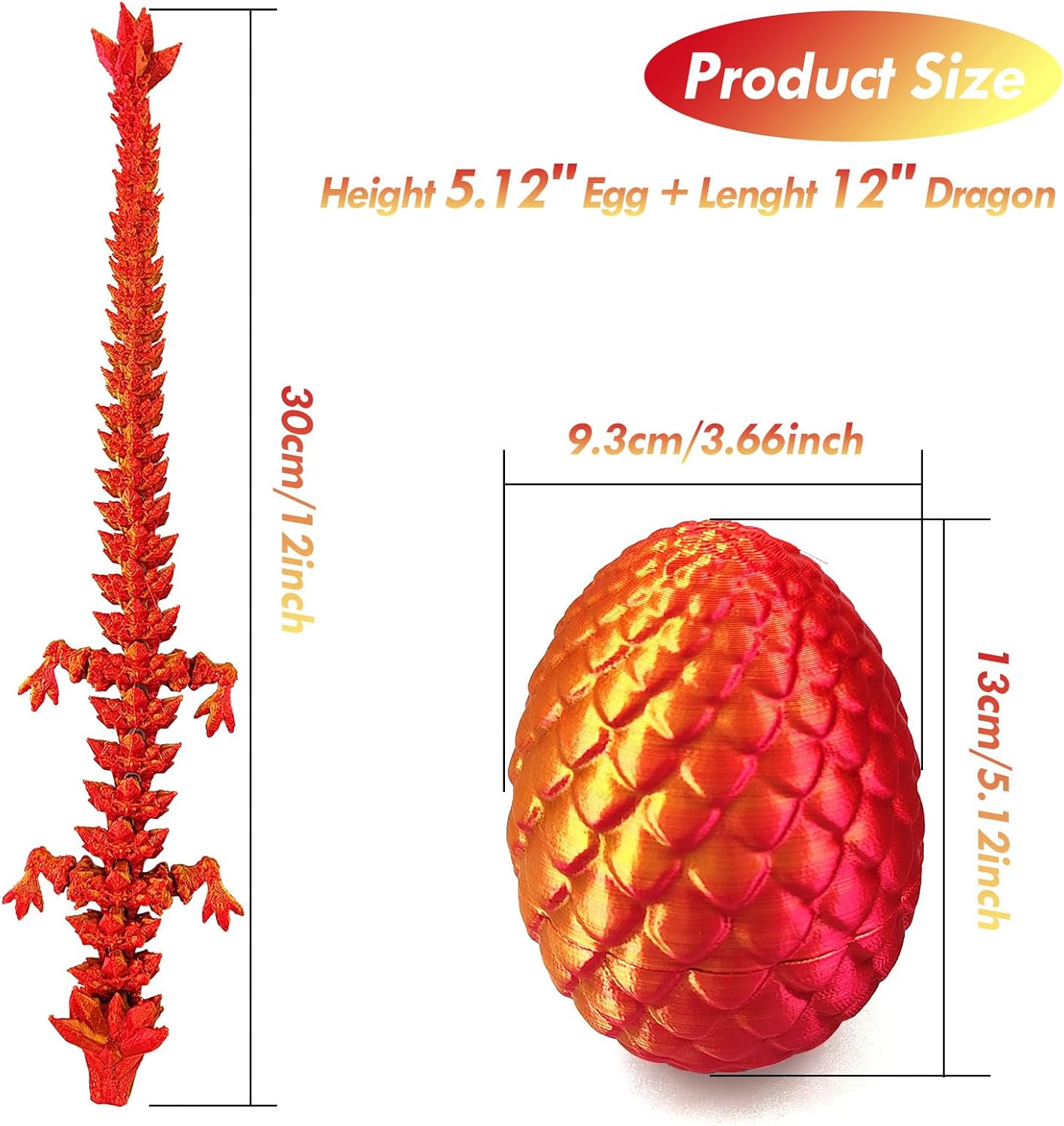 3D Printed Dragon in Egg with Dragon Inside,Dragon Surprise Egg,Flexible Joints Home Office Dragon Decor Executive Desk Toys for Autism/ADHD,Crystal Dragon Eggs Fidget Toy (Laser Red)