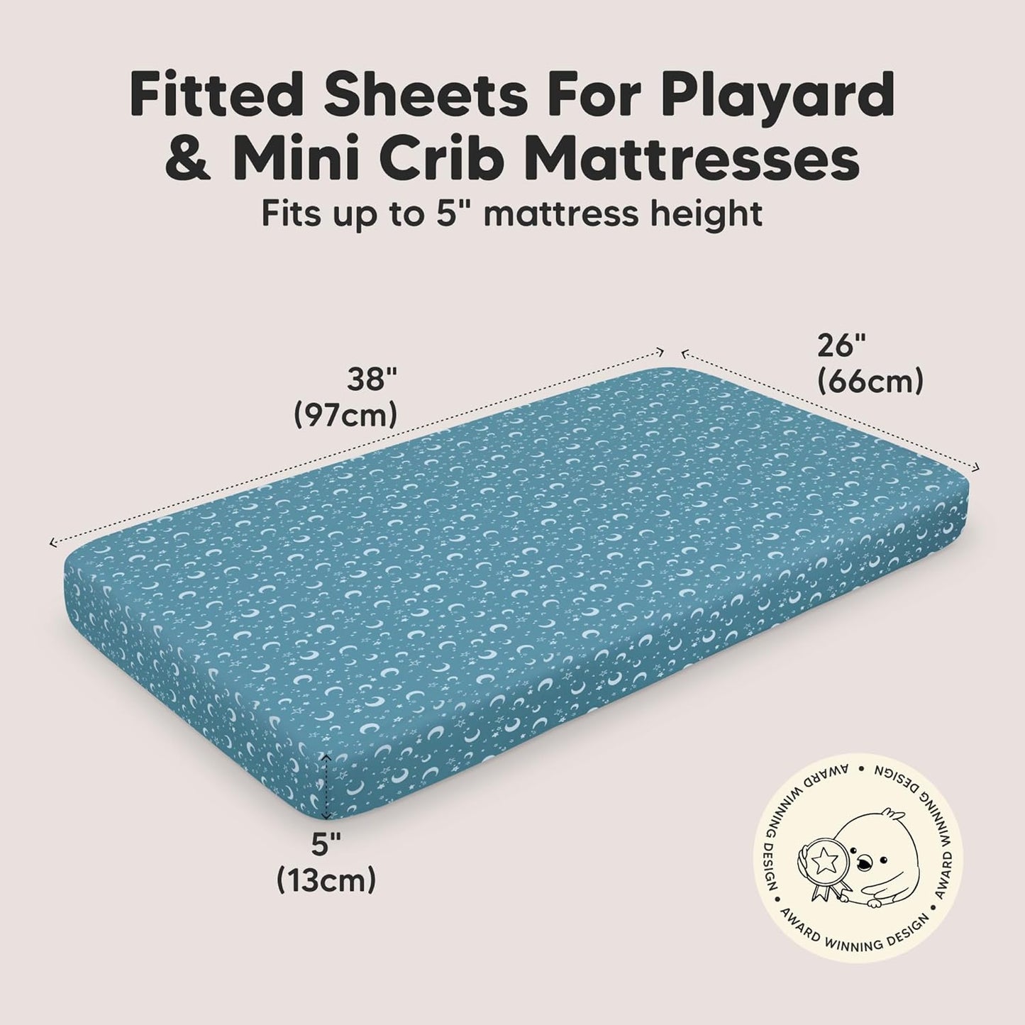 2-Pack Mini Crib Sheets Fitted - 38x26 Pack N Play Sheets for Pack and Play Mattress, Organic Cotton, Soft & Breathable Playard Bedding, Neutral Mini Toddler Bed Cover for Boys, Girls (Dragon Tale)