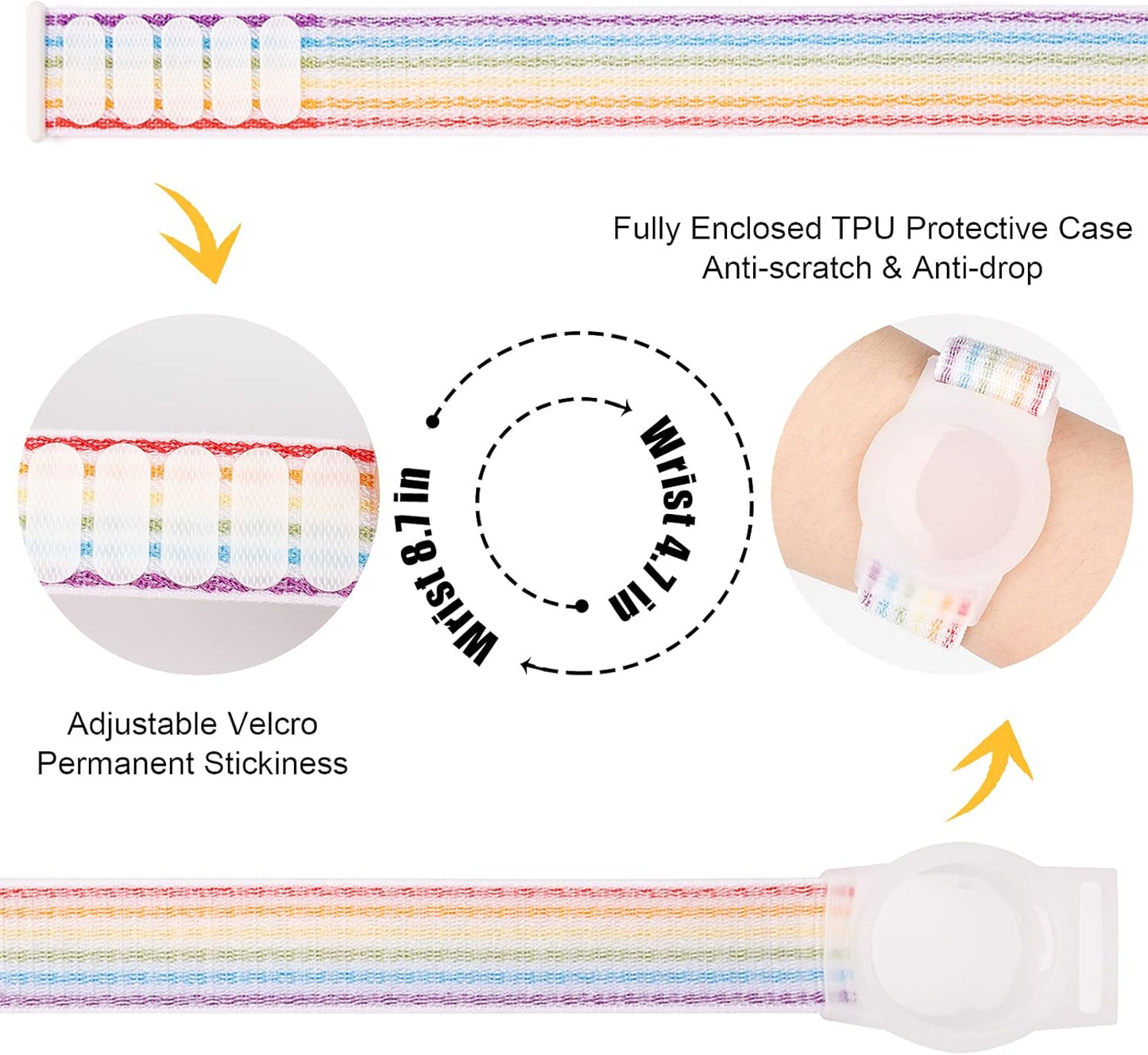 AirTag Bracelet for Kids, Apple Air Tag Protective Cover with Nylon Wristband, Anti Lost GPS Trackers Case Cover Elastic Watch Band for Toddlers Girls Boys Elders (Light Rainbow)