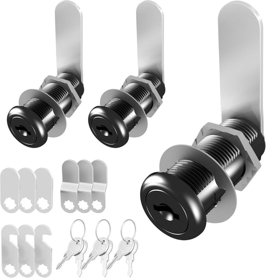 3 Pcs Black Cabinet Locks with Keys, 1-1/2" Cam Lock Keyed Alike, RV Cam Locks for Cabinets RV Storage Door, Cabinet and Drawer Lock with Keys, Zinc Alloy