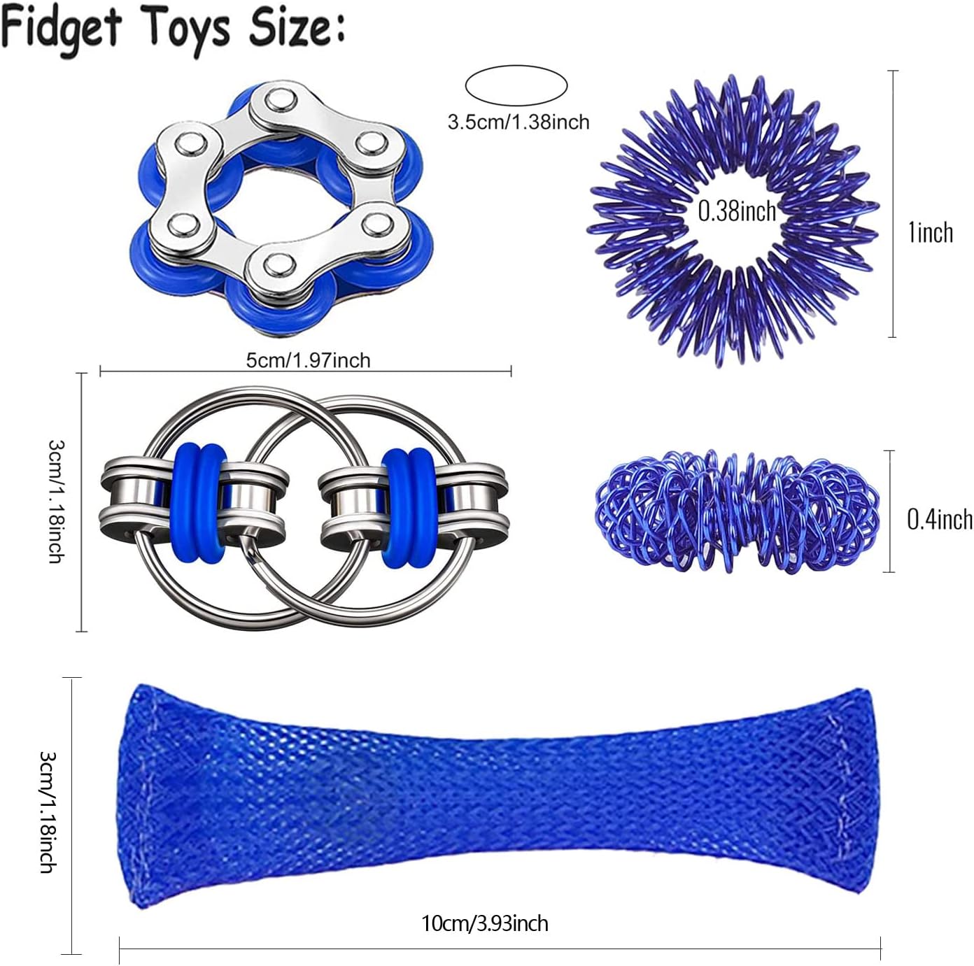 8 Pcs Sensory Fidget Toys Pack Flippy Roller Bike Chain Fidget Spinner Anxiety and Stress Relief Silent Tools Mesh Marble Acupressure Ring for Adults Teens Kids Boys Girls