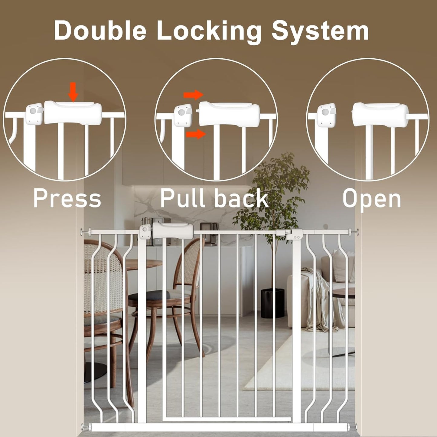 ALLAIBB Extra Wide Baby Gate Pressure Mount with Auto-Close, White Metal Safety Gate for Stairs & Doorways - Child Proof, Pet Barrier for Hallways, Kitchen, Living Room for 66.93-71.65 inch